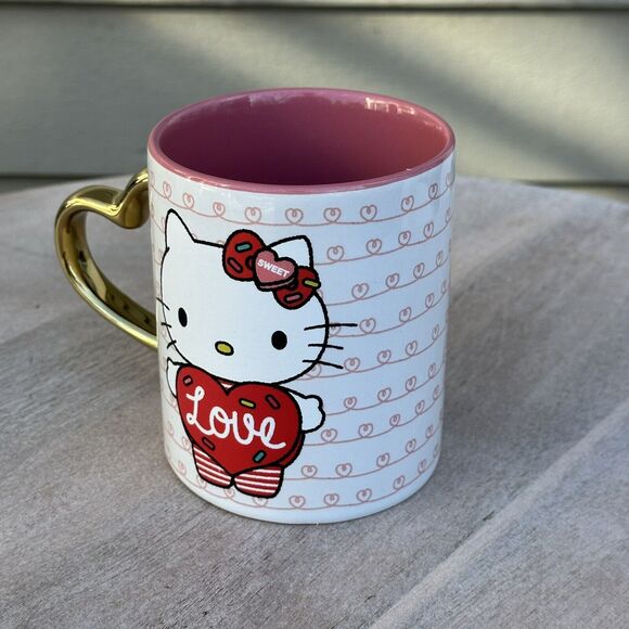 Hello Kitty Love Heart Shaped Handle Ceramic Mug Valentines Day New Sanrio - Picture 5 of 14
